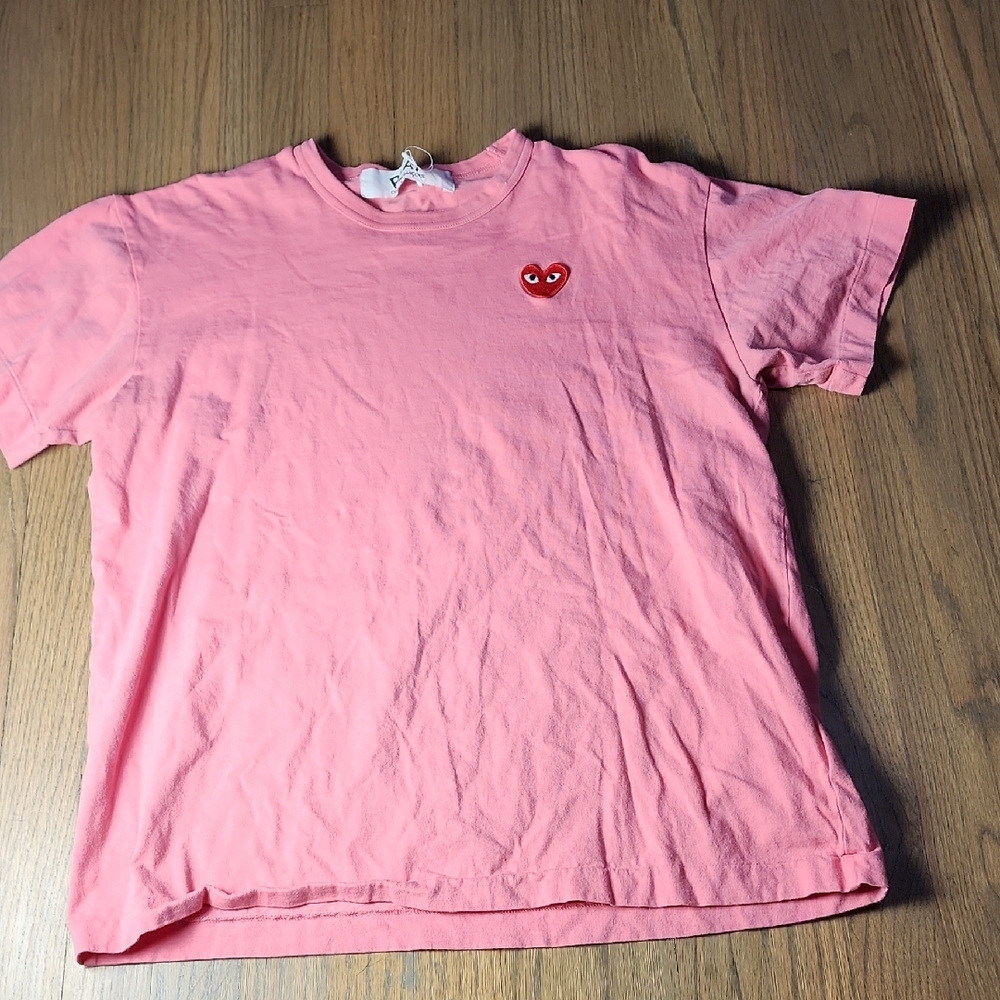 Comme des Garcons Pink Short Sleeve Tee with Heart Logo